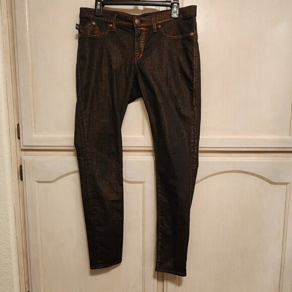 Rock & Republic | Midrise Skinny Jeans | Copper‎ Metallic on Black | Size 12 - Picture 1 of 9
